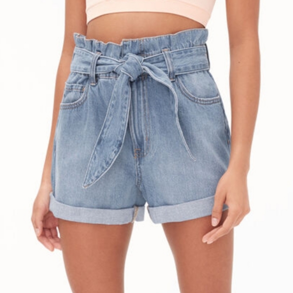 AEROPOSTALE High Rise Paperbag Jean Shorts Size 8 - Picture 2 of 8